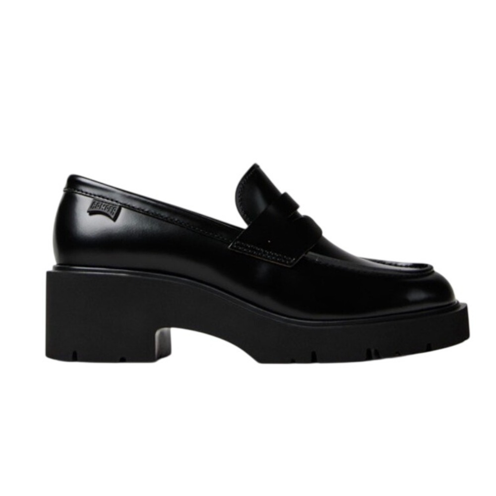 Camper Milah Black Leather Chunky Penny Loafers Block Heel Shoes Size 40